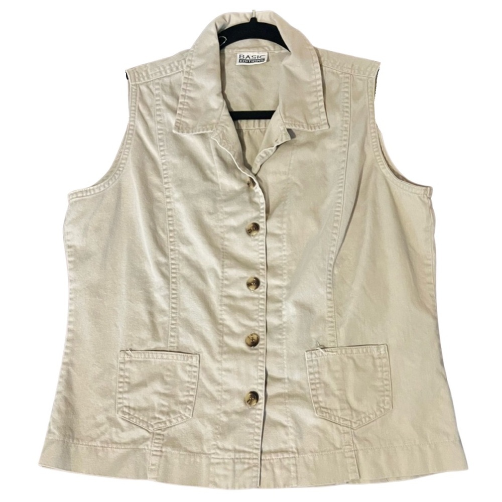Basic Editions Beige Button-Front Utility Vest | Fits Like XS